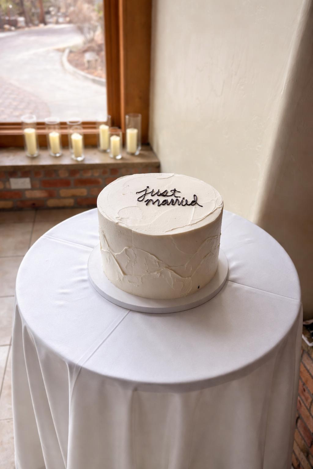 Just married cake with rustic buttercream finish
